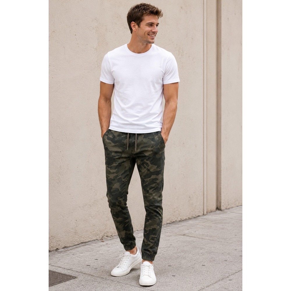 Hollister Mens Skinny Jogger Advanced Stretch Camo Pants Green Camouflage Small